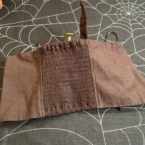 Express size XS crop top tie front knot chocolate brown NWT - Picture 4 of 5